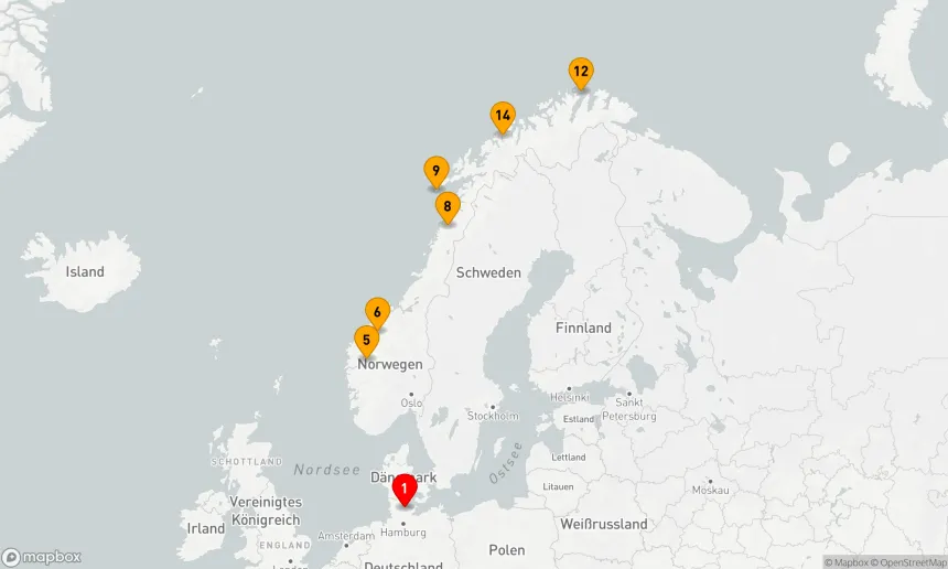 Route 13 Nächte - Von Kiel nach Tromsø