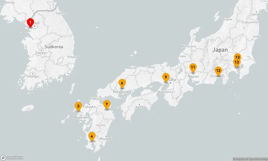 Route 13 Nächte - Von Kulturen und Küsten: Eine Reise durch Japan und Südkorea