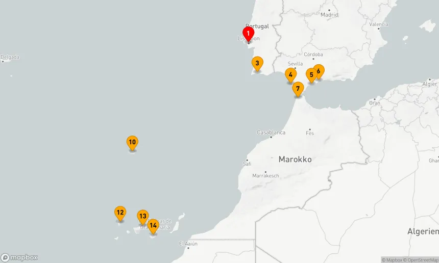Route 13 Nächte - Von Lissabon auf die Kanarischen Inseln über das Meer: Spanien,  Marokko und die Atlantikinseln – mit Smithsonian Journeys