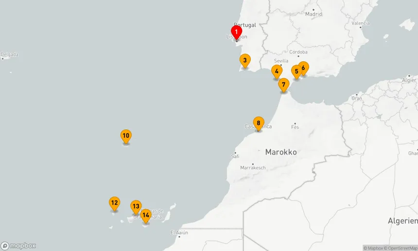 Route 13 Nächte - Von Lissabon auf die Kanarischen Inseln über das Meer: Spanien, Marokko und die Atlantikinseln – mit Smithsonian Journeys
