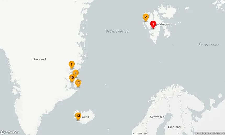 Route 12 Nächte - Von Longyearbyen nach Reykjavík