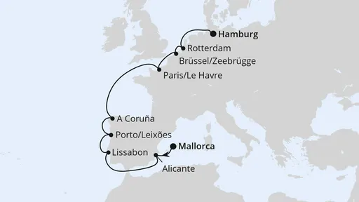 Route Von Mallorca über Portugal nach Hamburg
