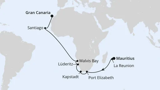 Route Von Mauritius über Afrika nach Gran Canaria