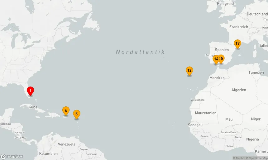 Route 16 Nächte - Von Miami ins Mittelmeer: Entdeckungsreise zwischen Amerika und Europa