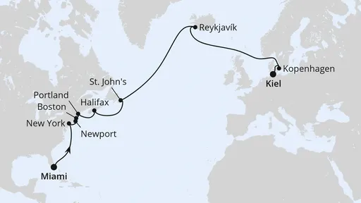 Route Von Miami über Island nach Kiel
