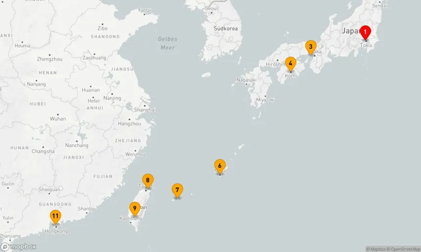 Route 11 Nächte - Von Nippons Küsten bis zu Hongkongs Glanz