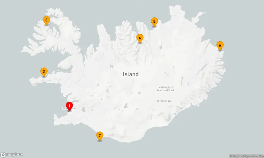 Route 7 Nächte - Von Reykjavík nach Reykjavík