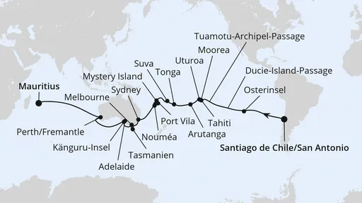 Route Von San Antonio nach Mauritius