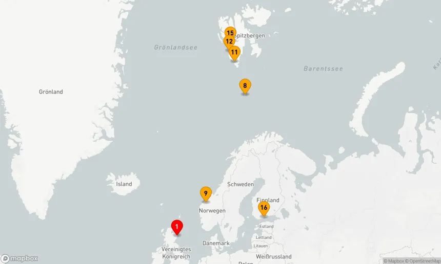 Route 16 Nächte - Von Schottland nach Spitzbergen: Papageientaucher,  Meereis und Wildtiere