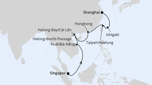 Route Von Singapur über Vietnam & Hongkong nach Shanghai
