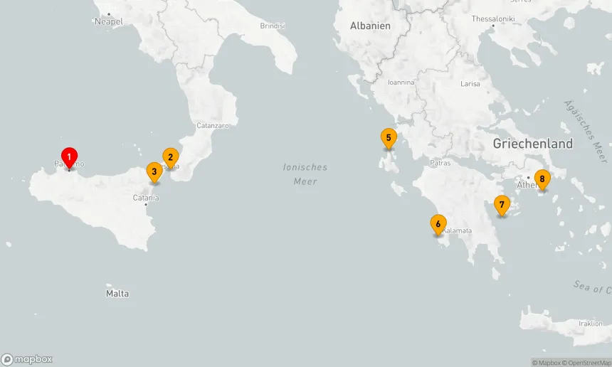 Route 7 Nächte - Von Sizilien zu den griechischen Inseln – unter den Segeln der Ponant