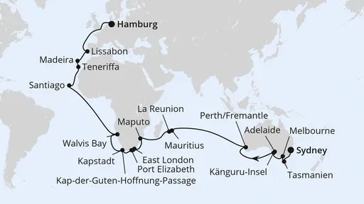 Route Von Sydney nach Hamburg