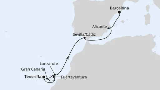 Route Von Teneriffa nach Barcelona