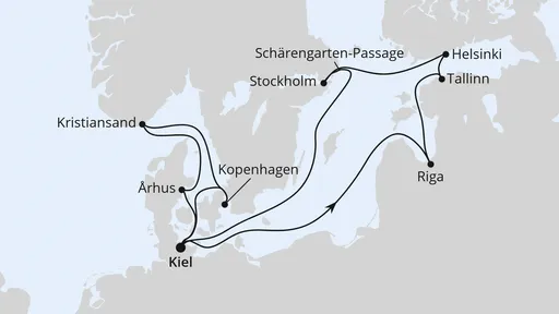 Route Weihnachtsreise nach Skandinavisen ab Kiel
