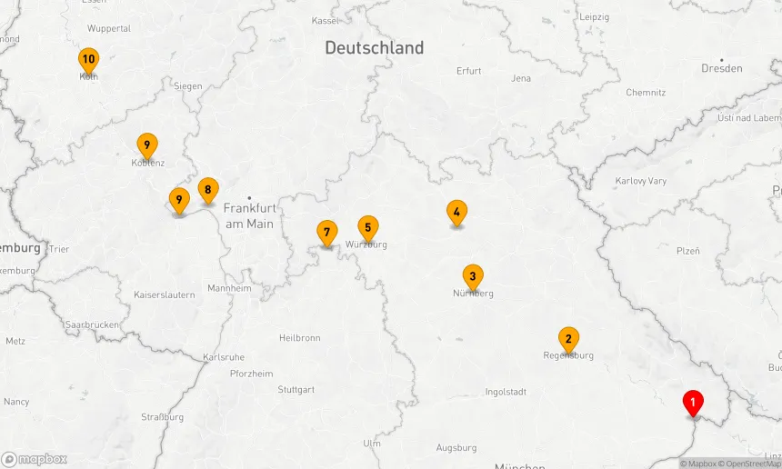 Route 9 Nächte - Wein und Genuss auf Donau,  Main und Rhein