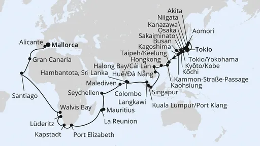 Route Weltenbummler Asien zur Frühlingsblüte und Afrika