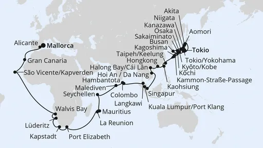 Route Weltenbummler Asien zur Frühlingsblüte und Afrika