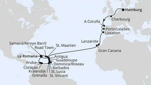 Route Weltenbummler Karibische Inseln ab Hamburg