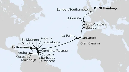 Route Weltenbummler Karibische Inseln ab Hamburg