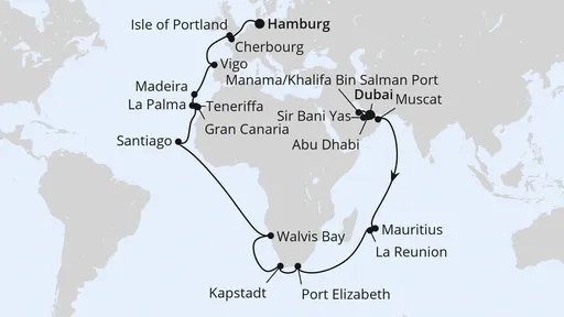 Route Weltenbummler Orient, Mauritius & Südafrika