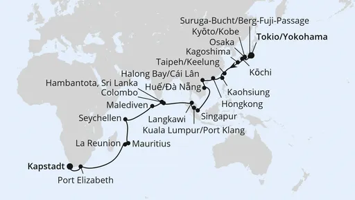 Route Weltenbummler von Asien nach Südafrika