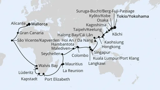 Route Weltenbummler von Asien über Afrika nach Mallorca