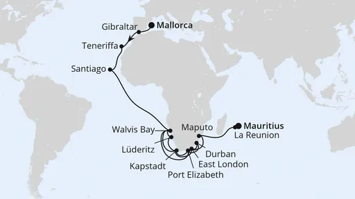 Route Weltenbummler von Mallorca nach Mauritius
