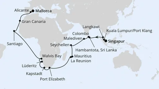 Route Weltenbummler von Singapur nach Mallorca