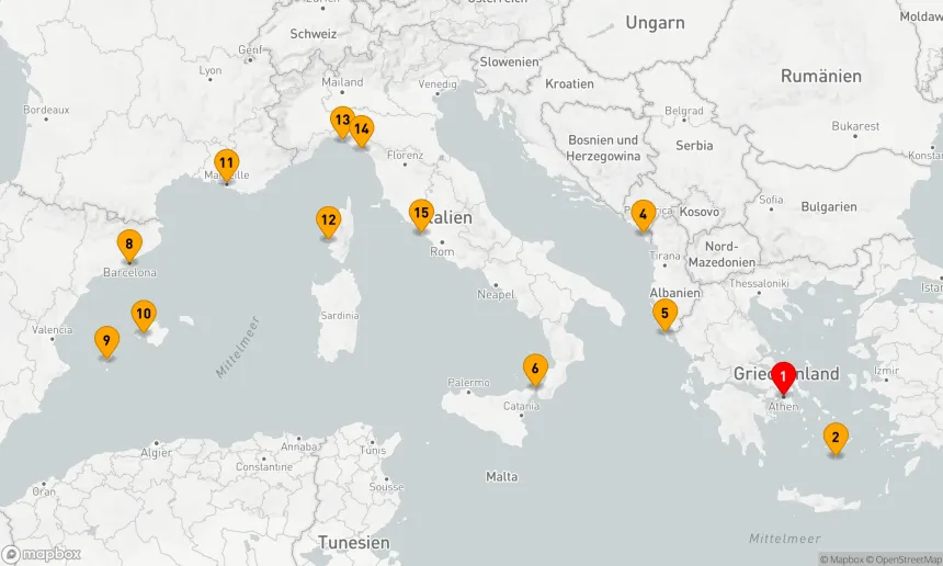 Route 14 Nächte - Westliches Mittelmeer mit Griechenland & Italien