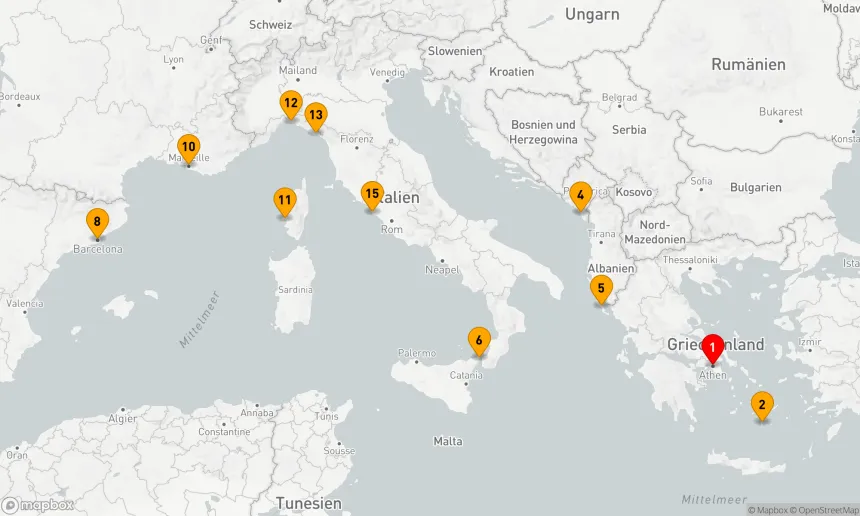 Route 14 Nächte - Westliches Mittelmeer mit Griechenland & Italien
