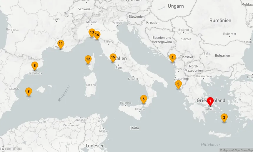 Route 14 Nächte - Westliches Mittelmeer mit Griechenland & Italien