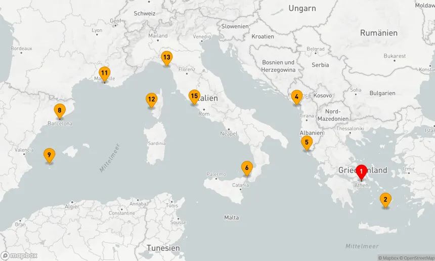 Route 14 Nächte - Westliches Mittelmeer mit Griechenland & Italien