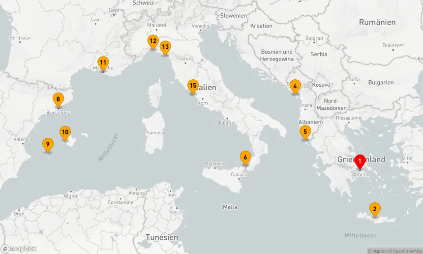 Route 14 Nächte - Westliches Mittelmeer mit Griechenland & Italien