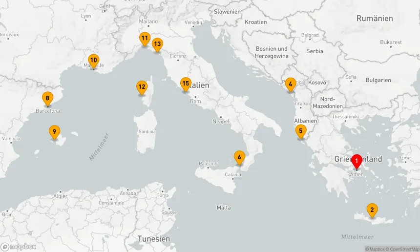 Route 14 Nächte - Westliches Mittelmeer mit Griechenland & Italien