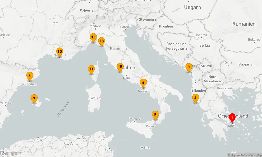 Route 14 Nächte - Westliches Mittelmeer mit Griechenland & Italien