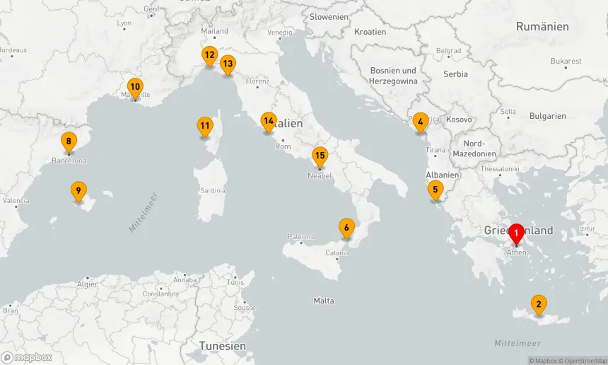 Route 14 Nächte - Westliches Mittelmeer mit Griechenland & Italien