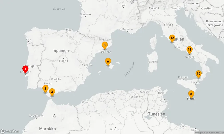 Route 11 Nächte - WESTLICHES MITTELMEER: SPANIEN, ITALIEN UND MALTA MIT ÜBERNACHTUNG