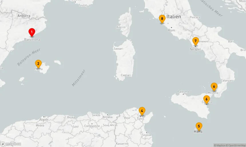 Route 7 Nächte - WESTLICHES MITTELMEER: SPANIEN, SIZILIEN UND DIE AMALFI-KÜSTE