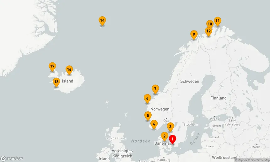 Route 18 Nächte - Wikingerparadies: Kultur und Natur zwischen Skandinavien und Island