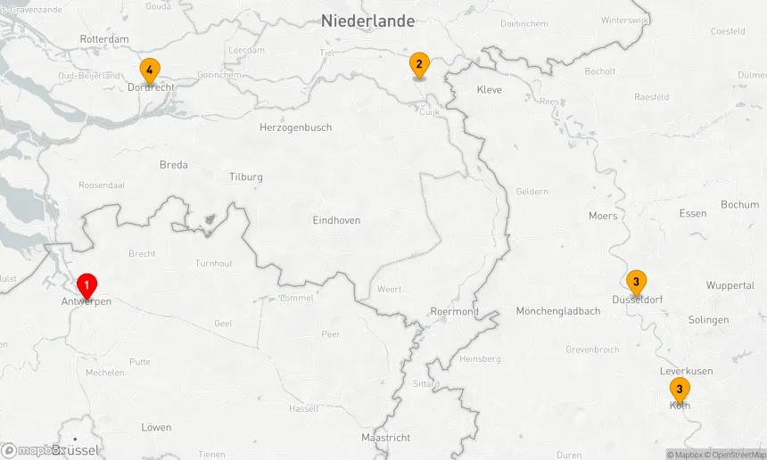 Route 4 Nächte - Winterreise durch Belgien,  Niederlande und Deutschland