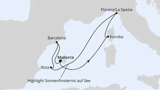 Route Zur Sonnenfinsternis im Mittelmeer ab Mallorca
